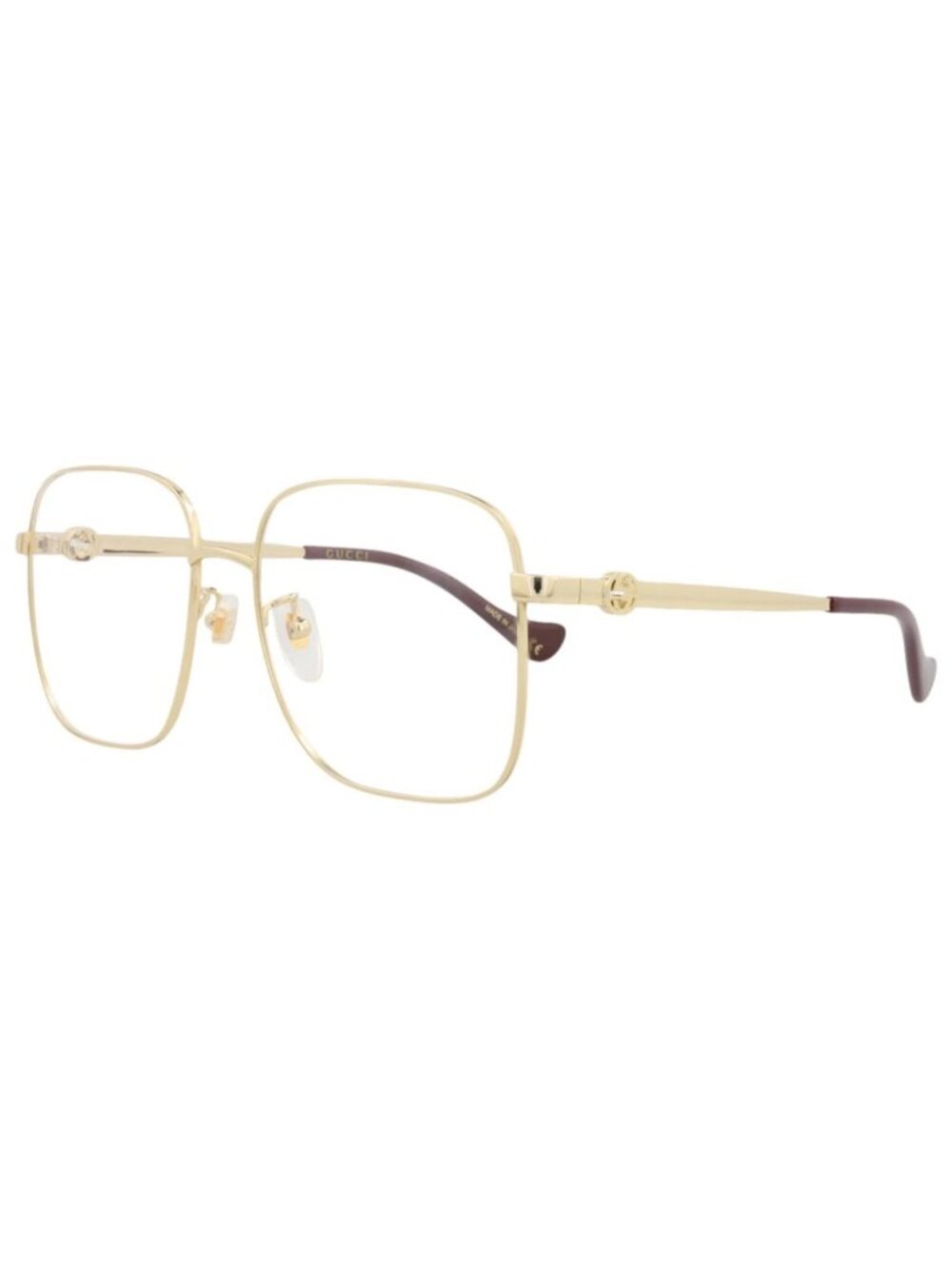 New Gucci Women's Eyeglasses Square Rectangle Metal Frame Gold Gold Transparent